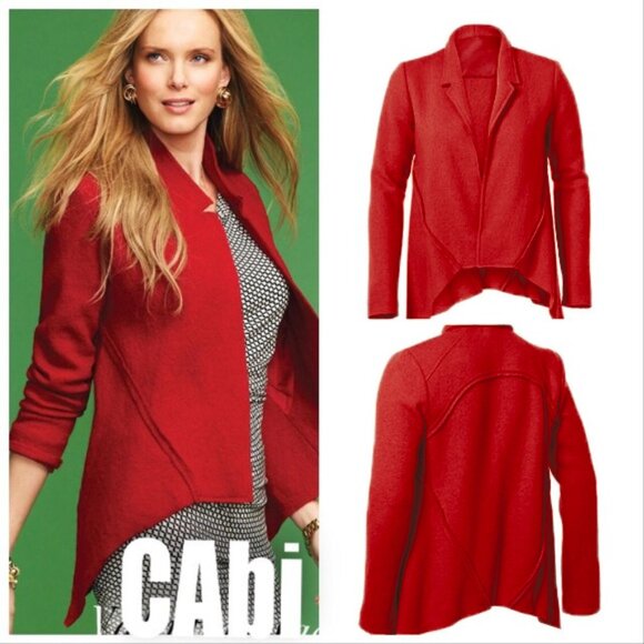 CAbi 528 Valentina Red Open Front Wool Jacket Small - Picture 1 of 10